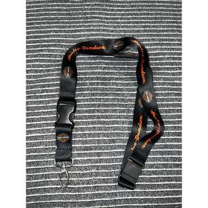 Harley-Davidson Black Orange Bar & Shield Logo Lanyard Keychain Detachable Clip